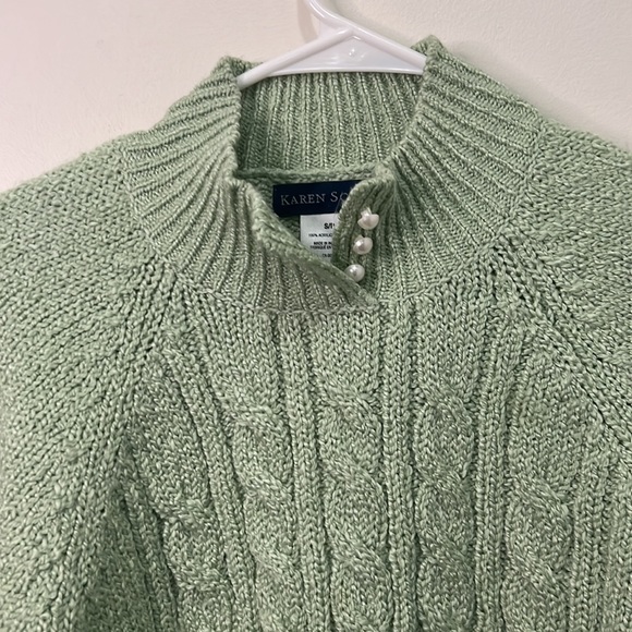 Karen Scott Chic Cable Knit Sage Green Sweater Size Small - Picture 9 of 16